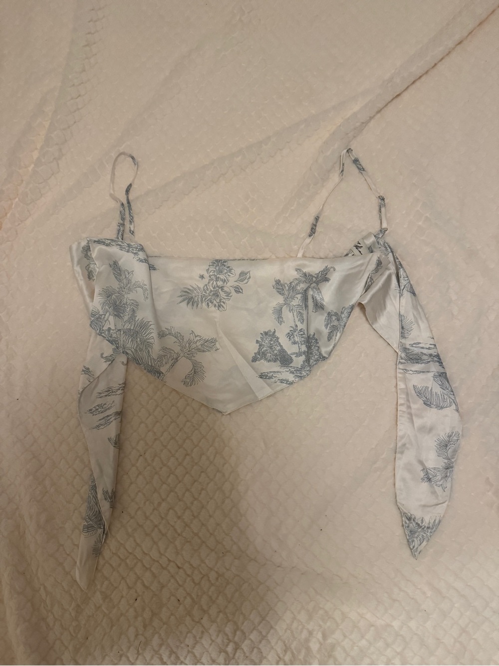 Vintage Havana Cream and Blue Floral Bandana Camisole with Ties